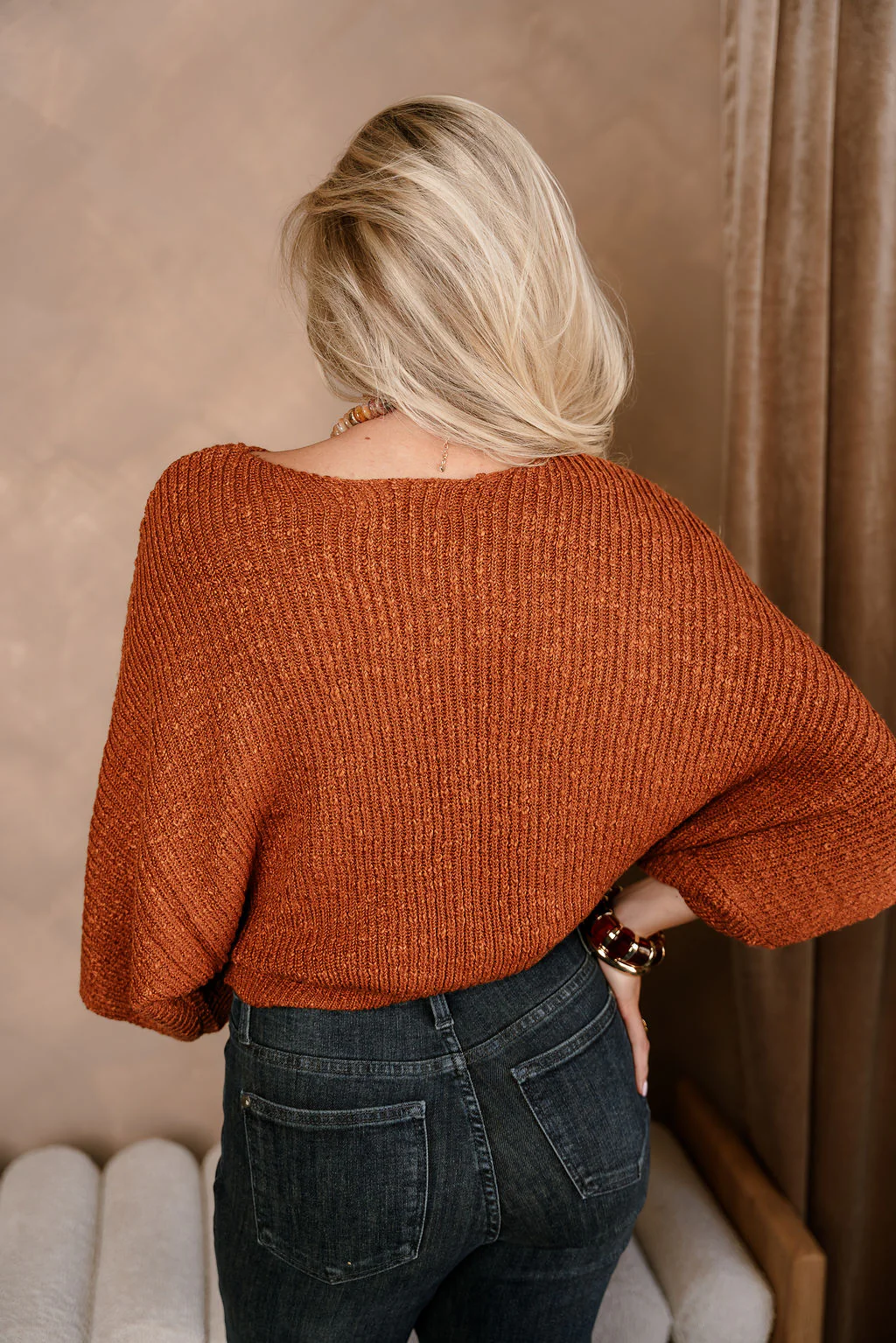 Blaire Rust Brown Knit Short Sleeve Sweater - Image 6