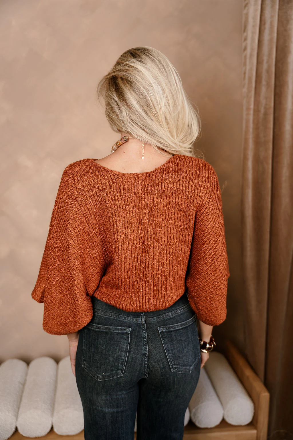 Blaire Rust Brown Knit Short Sleeve Sweater - Image 8