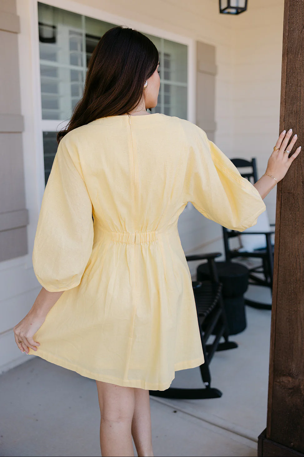 Blaire Yellow Linen Flare Mini Dress - Image 4