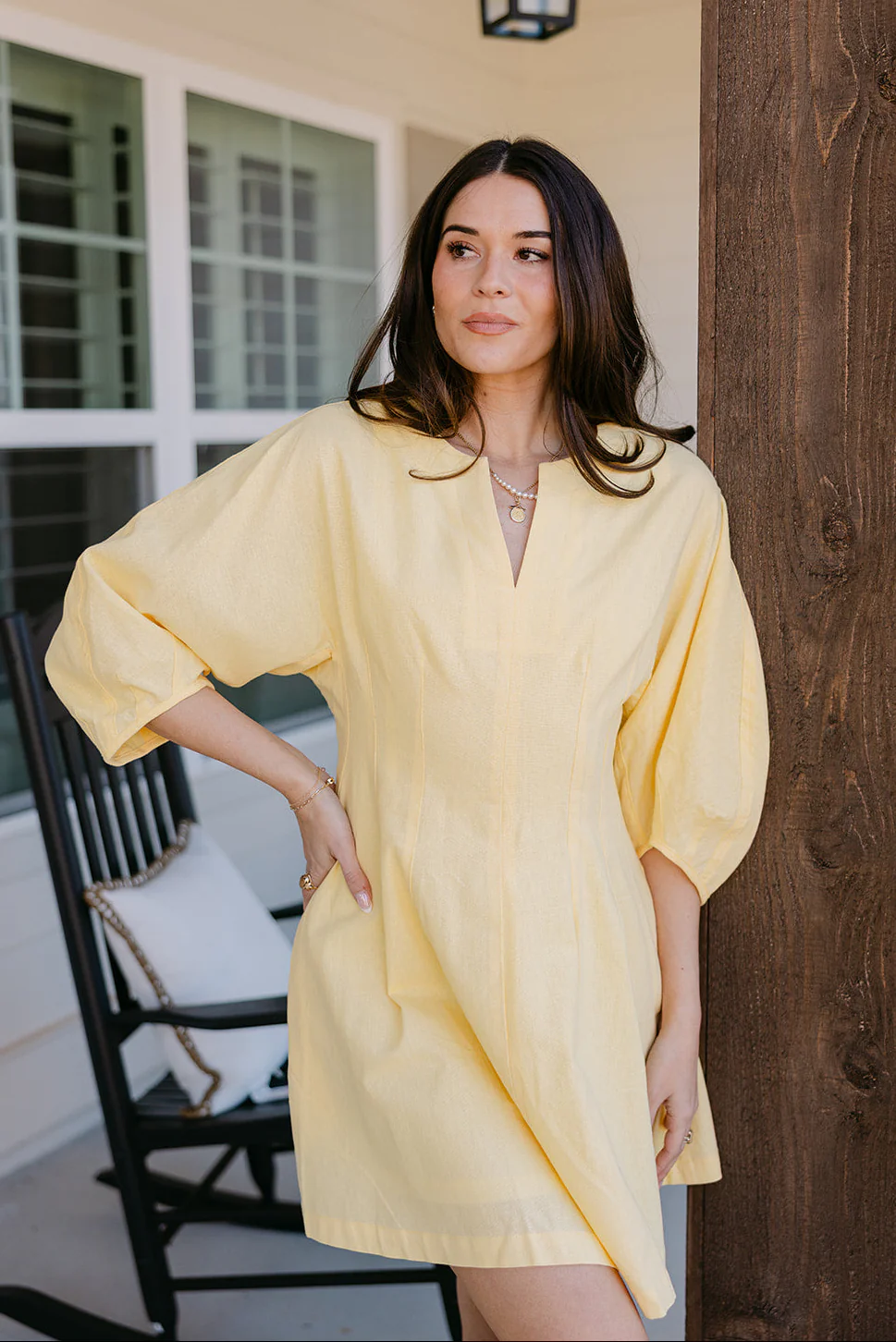 Blaire Yellow Linen Flare Mini Dress - Image 5