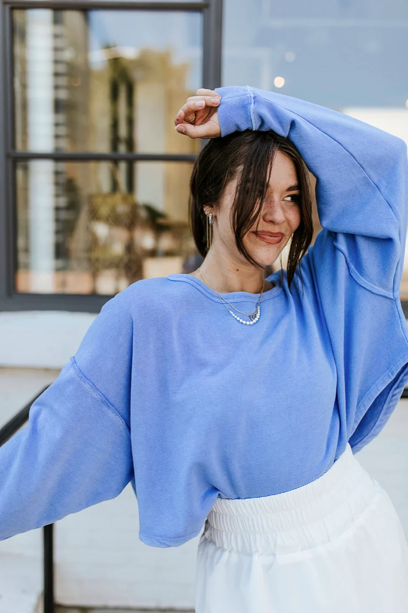 Blake Cropped Sweatshirt In Indigo - Image 4
