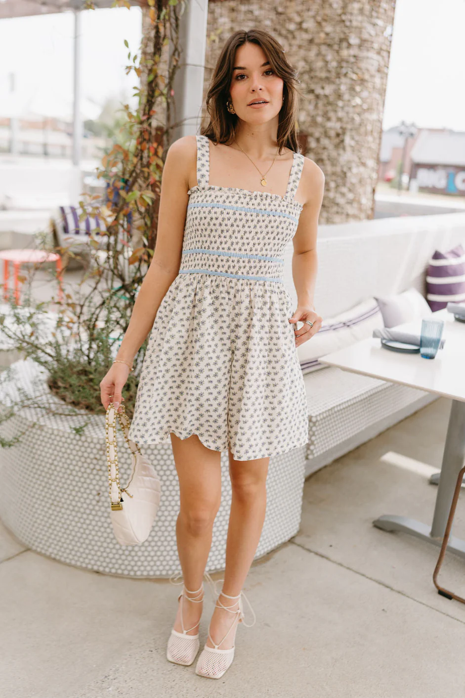 Blakeley Blue & Cream Floral Romper - Image 4