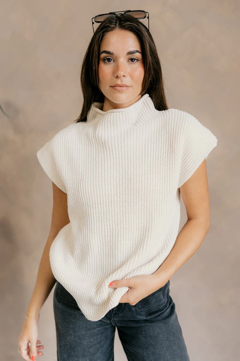 Blakely Cream High Neck Sleeveless Sweater - Image 4