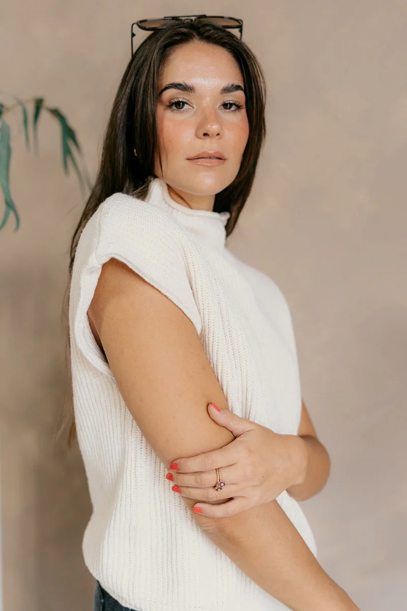 Blakely Cream High Neck Sleeveless Sweater - Image 5
