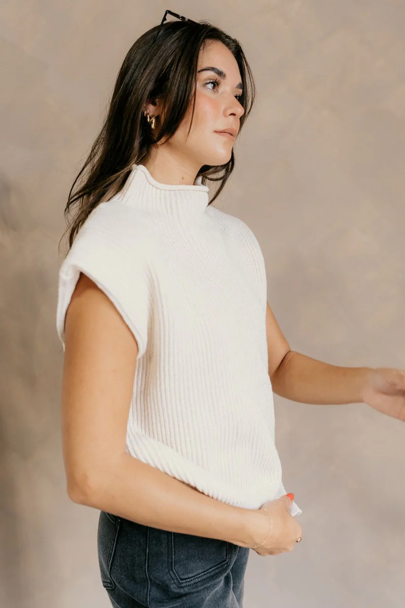 Blakely Cream High Neck Sleeveless Sweater - Image 6