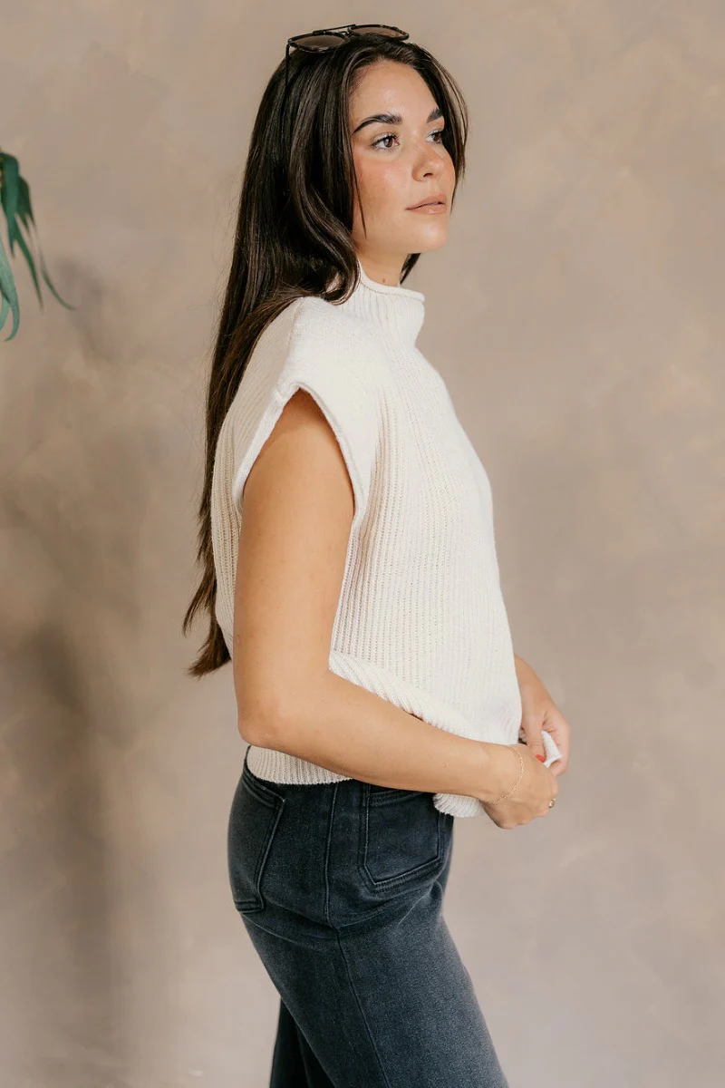 Blakely Cream High Neck Sleeveless Sweater - Image 7