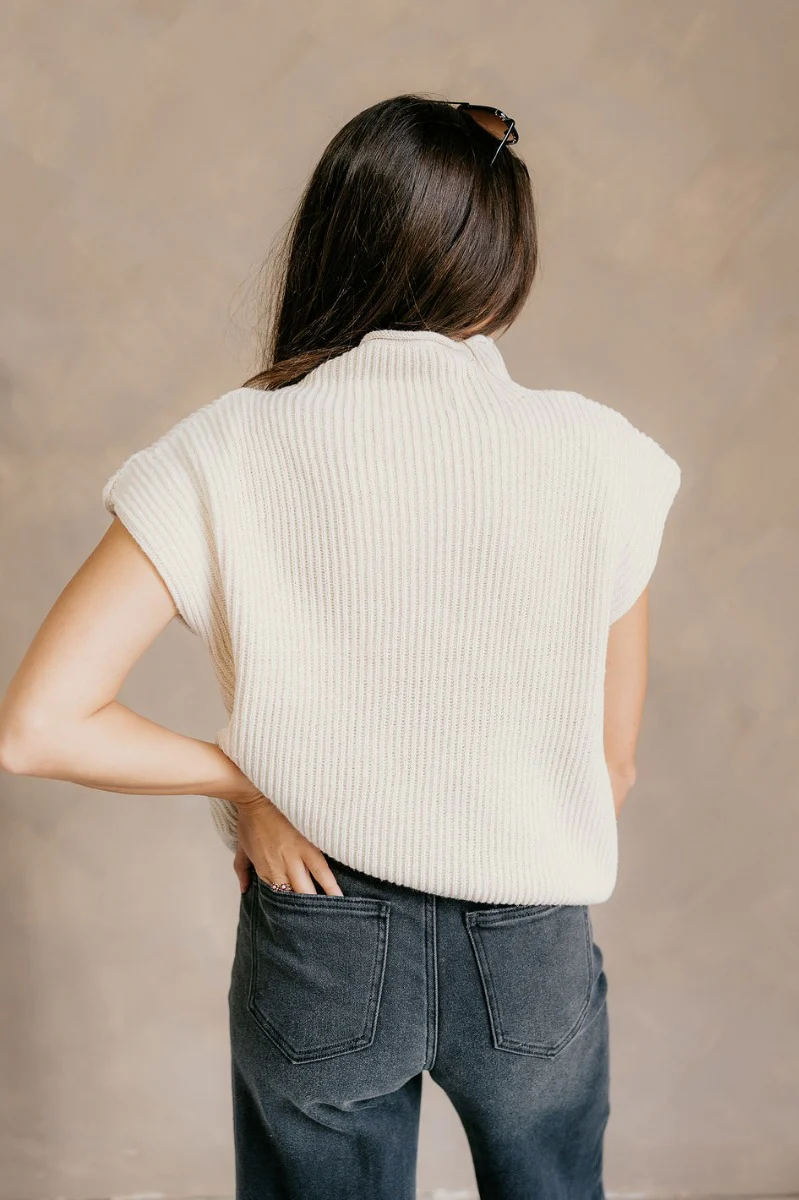 Blakely Cream High Neck Sleeveless Sweater - Image 9