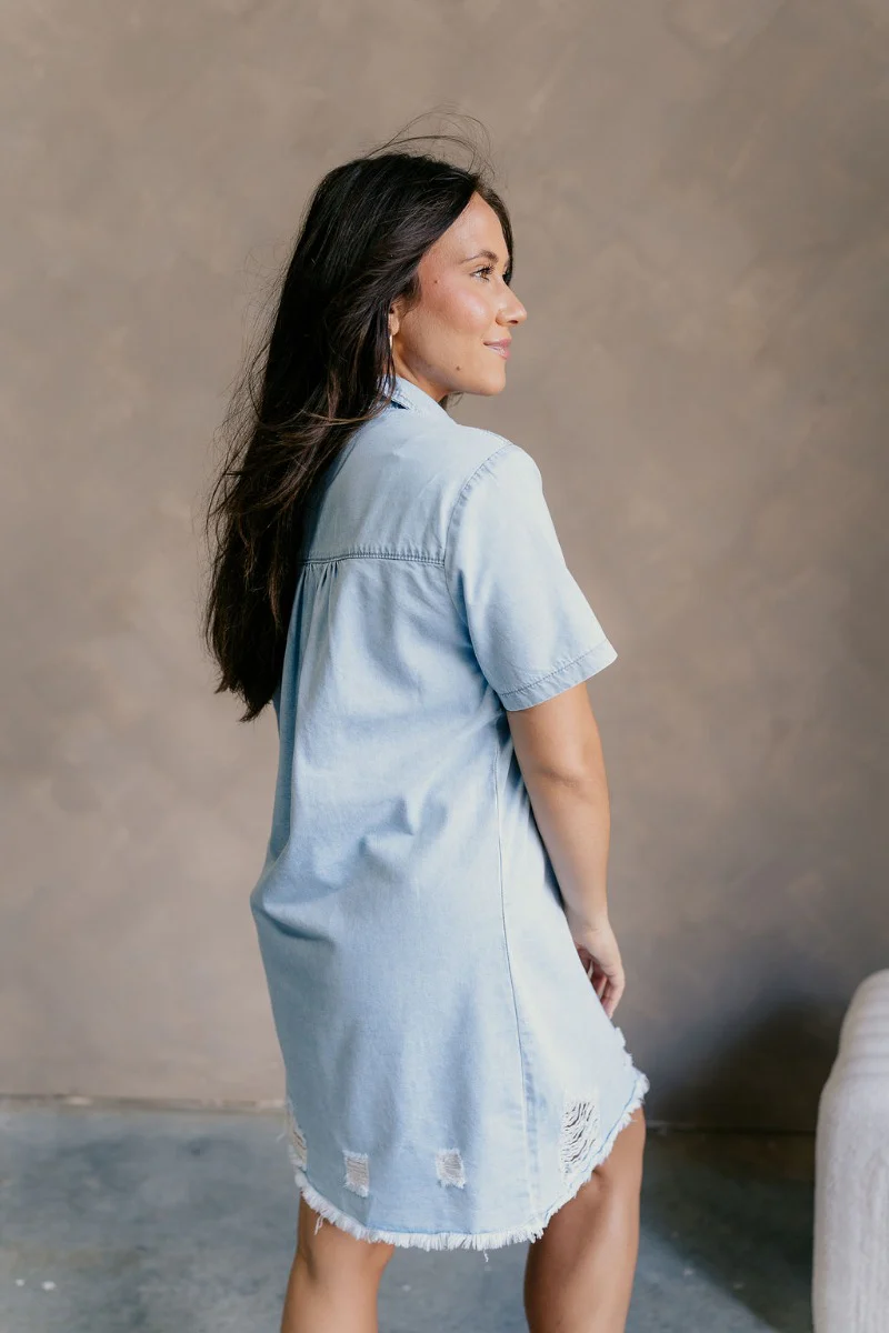 Blakely Distressed Chambray Short Sleeve Dress - Image 3