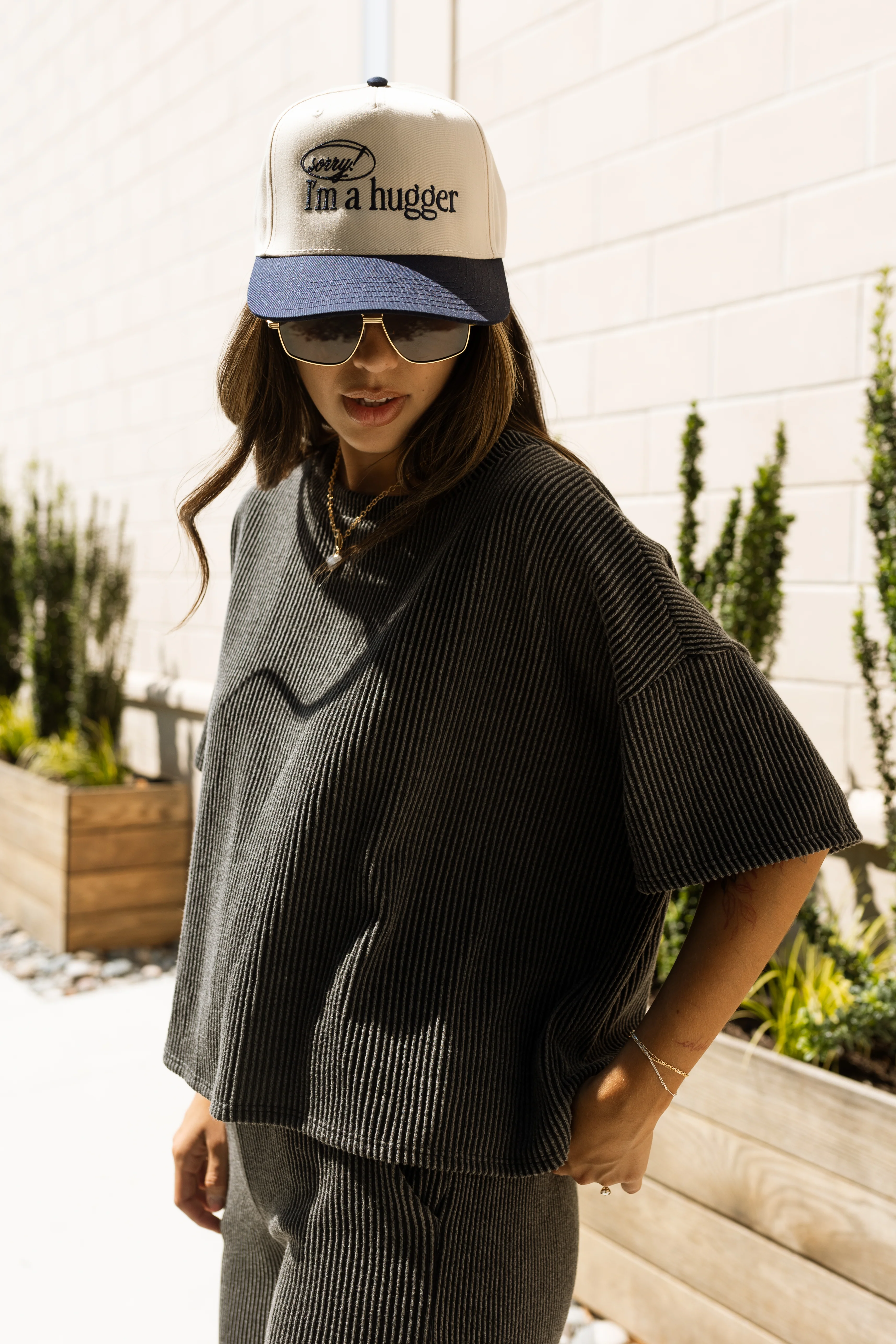 Blayke Charcoal Ribbed Short Sleeve Top