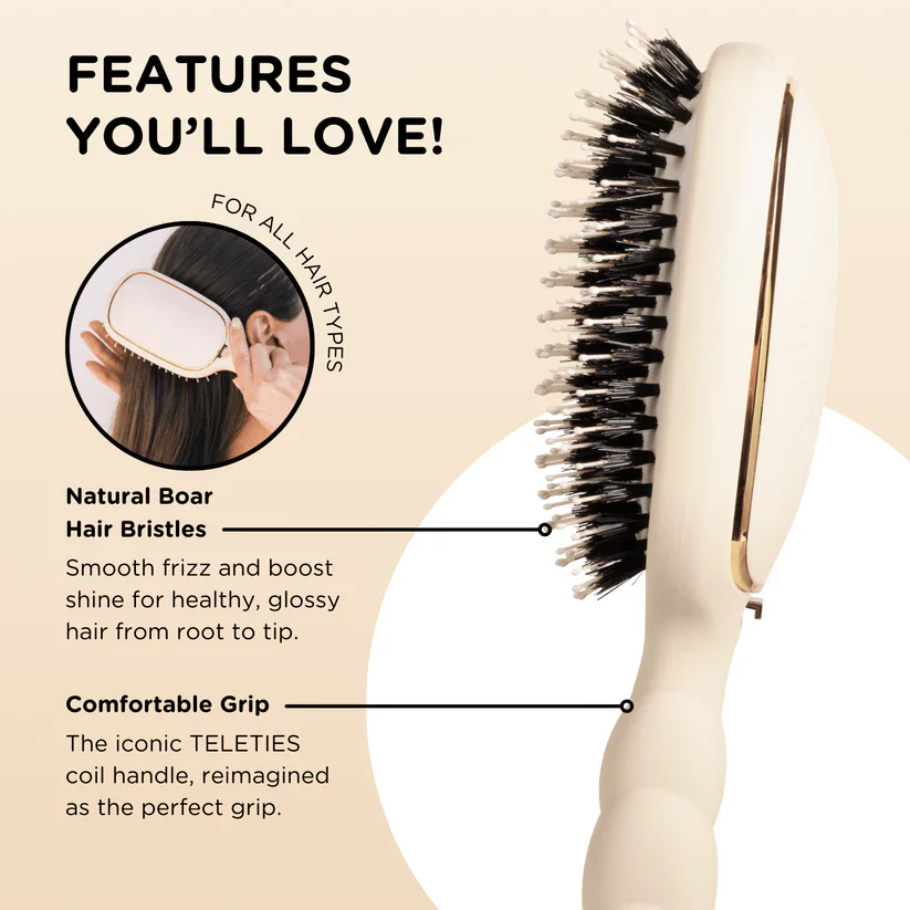 Boar Bristle Hair Brush in Tan - Image 3