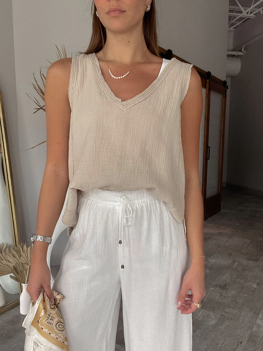 Bon Voyage Tank Top in Taupe - Image 3