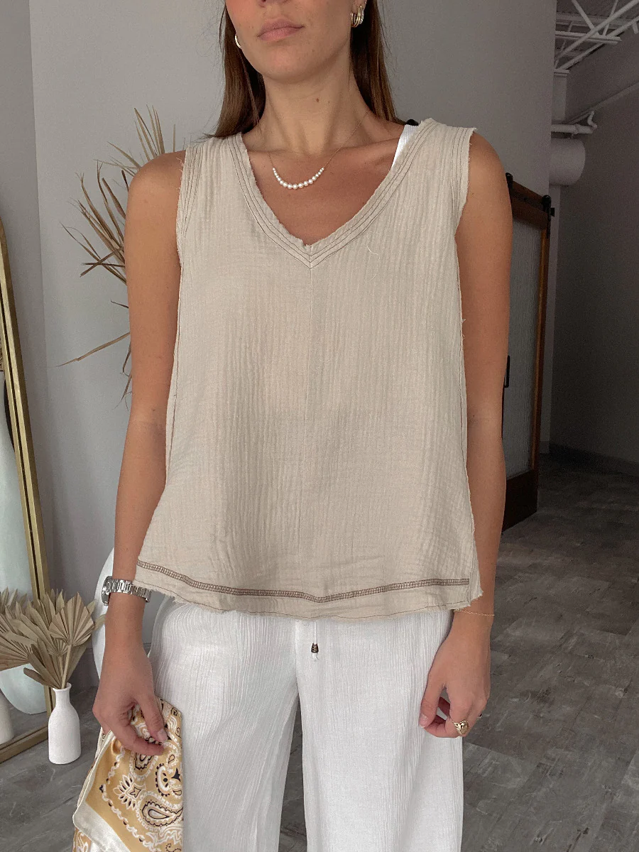 Bon Voyage Tank Top in Taupe - Image 4