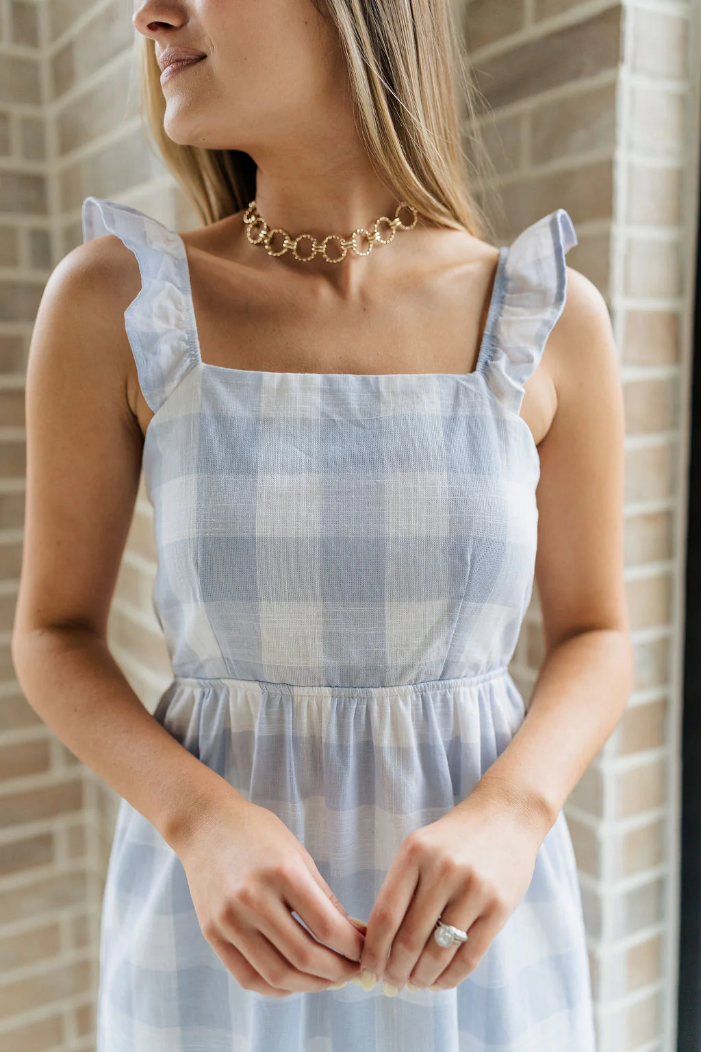 Bonnie Light Blue and White Plaid Midi Dress - Image 2