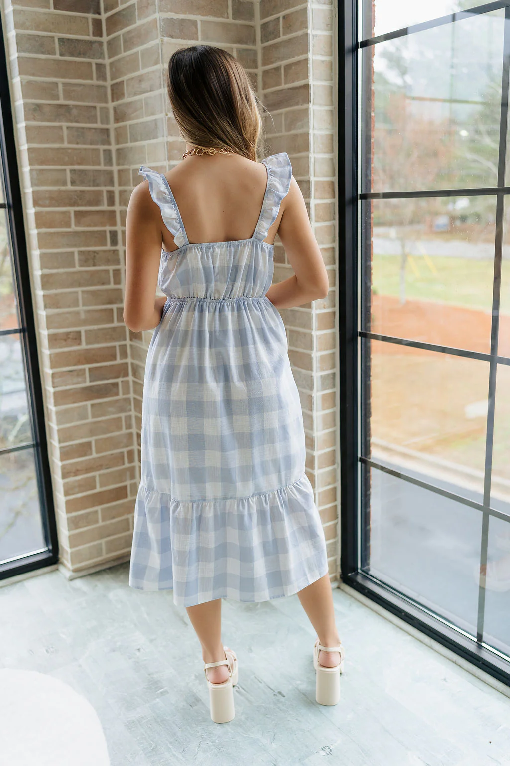 Bonnie Light Blue and White Plaid Midi Dress - Image 9