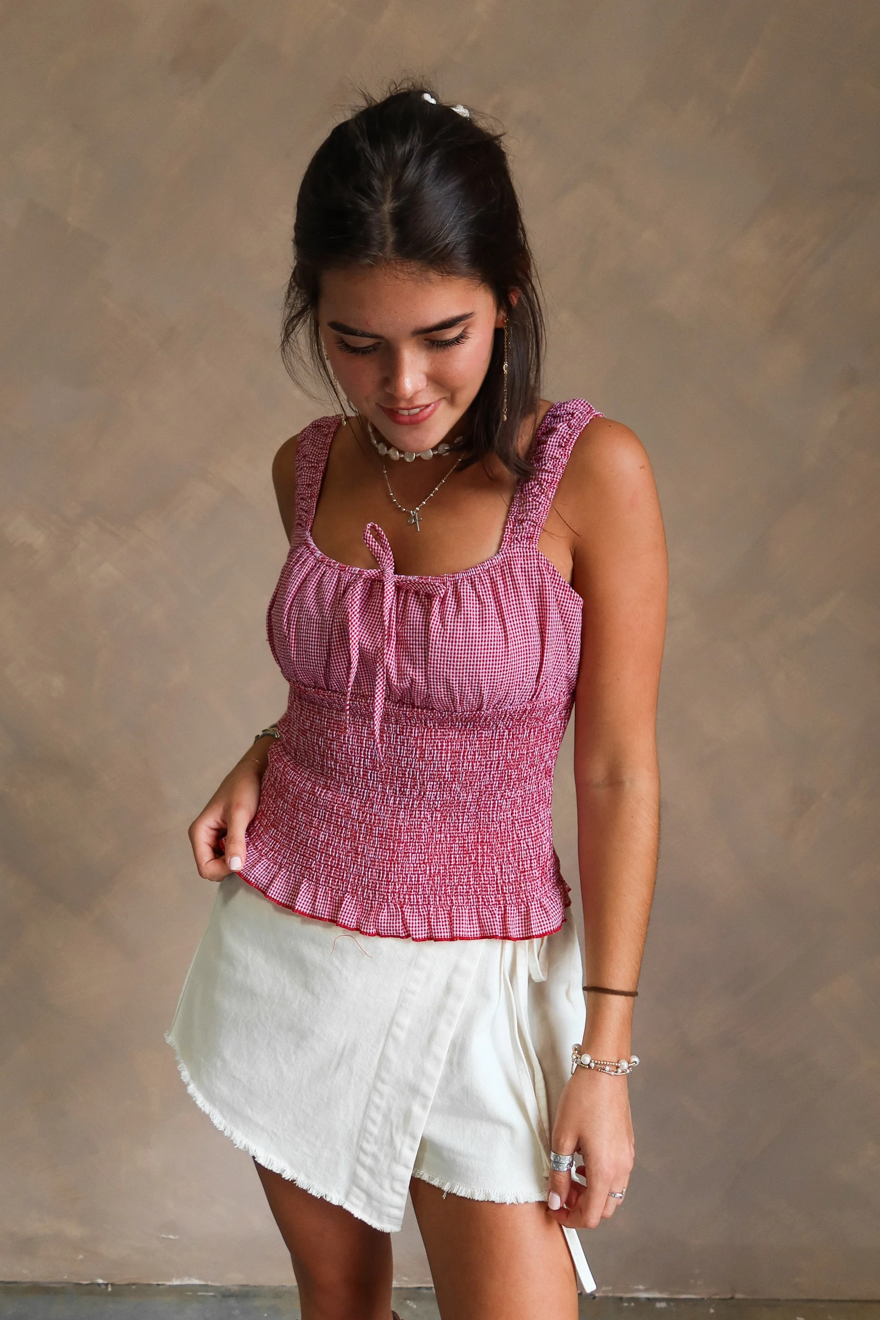 Bonnie Red & White Plaid Ruffle Tank - Image 6