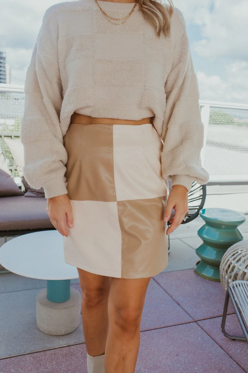 Born Diva Color-Block Skirt In Tan