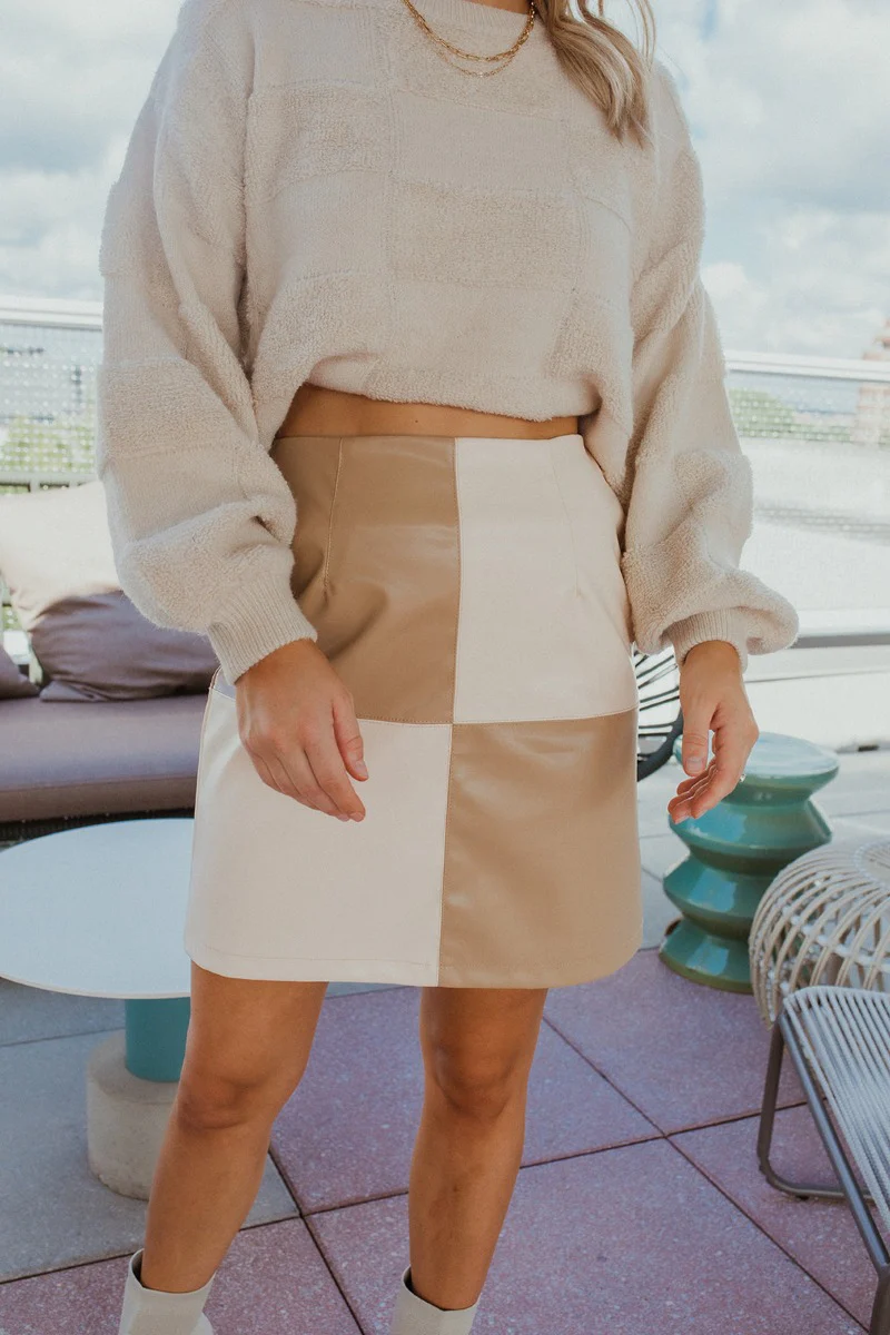 Born Diva Color-Block Skirt In Tan - Image 2