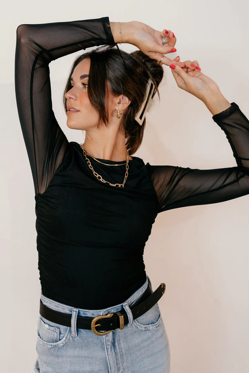 Boston Black Mesh Long Sleeve Bodysuit