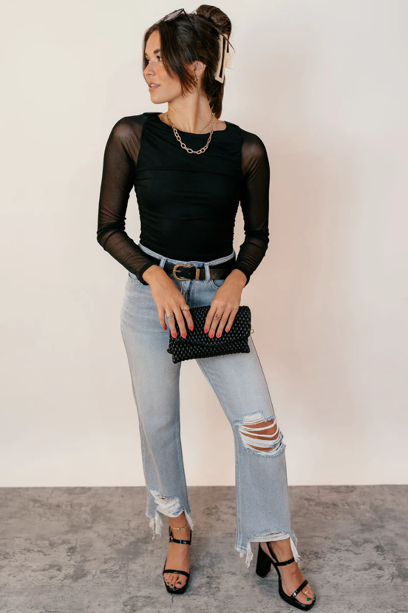 Boston Black Mesh Long Sleeve Bodysuit - Image 2