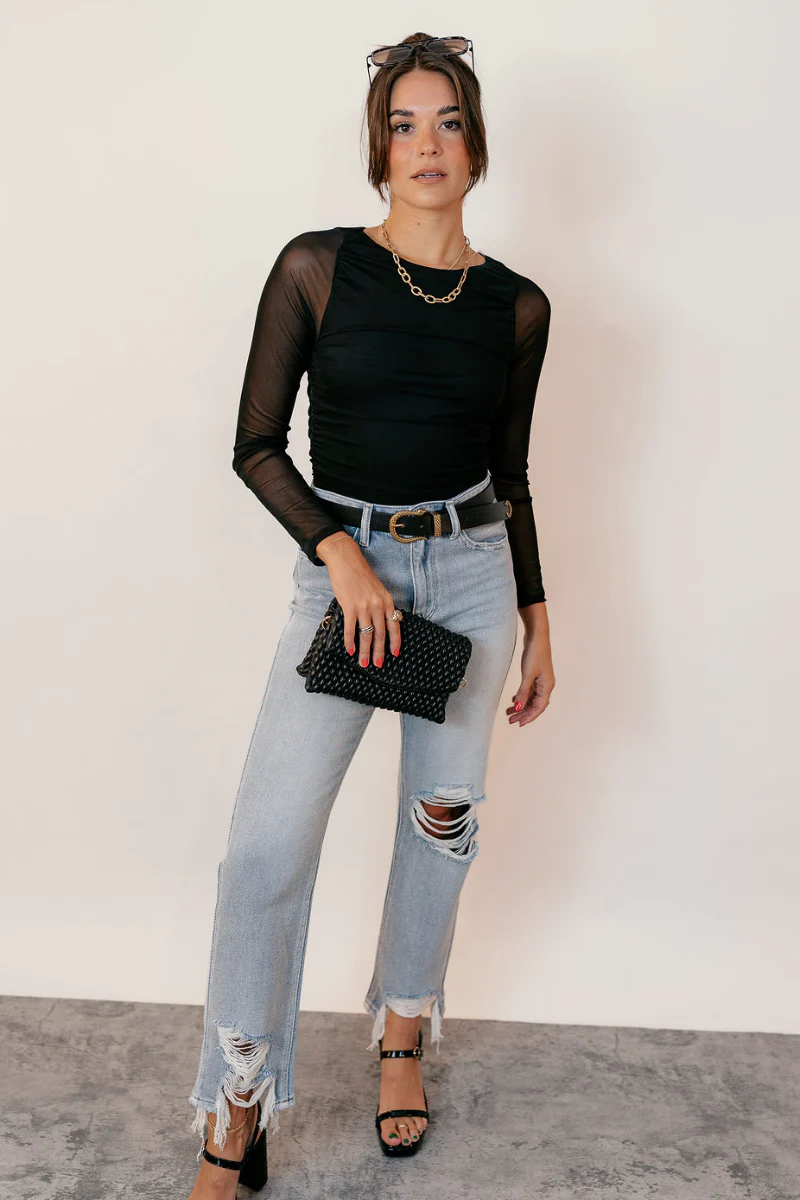 Boston Black Mesh Long Sleeve Bodysuit - Image 3