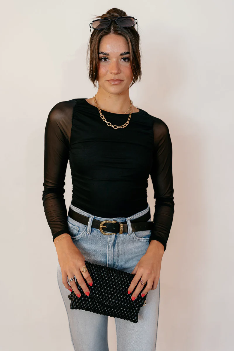 Boston Black Mesh Long Sleeve Bodysuit - Image 4