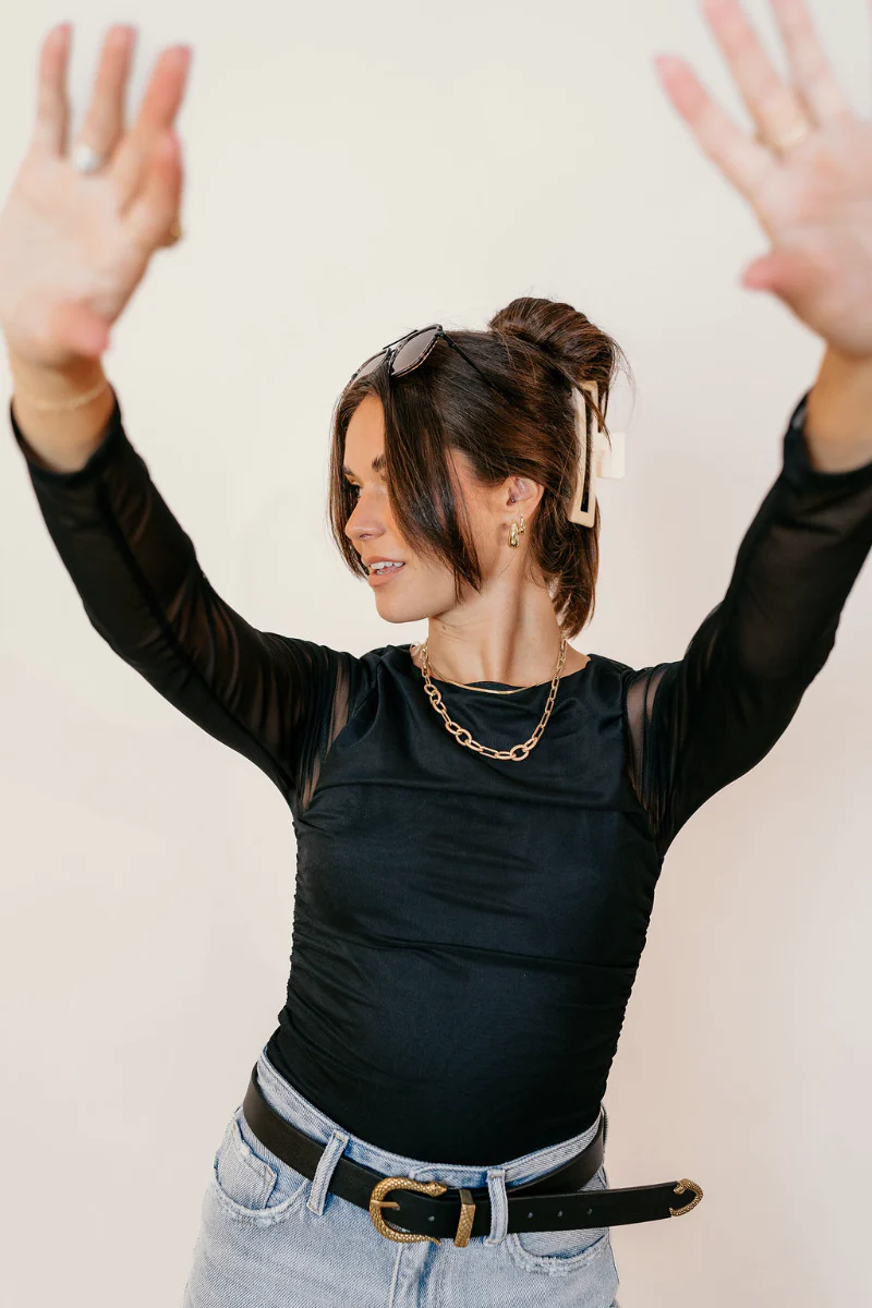 Boston Black Mesh Long Sleeve Bodysuit - Image 5