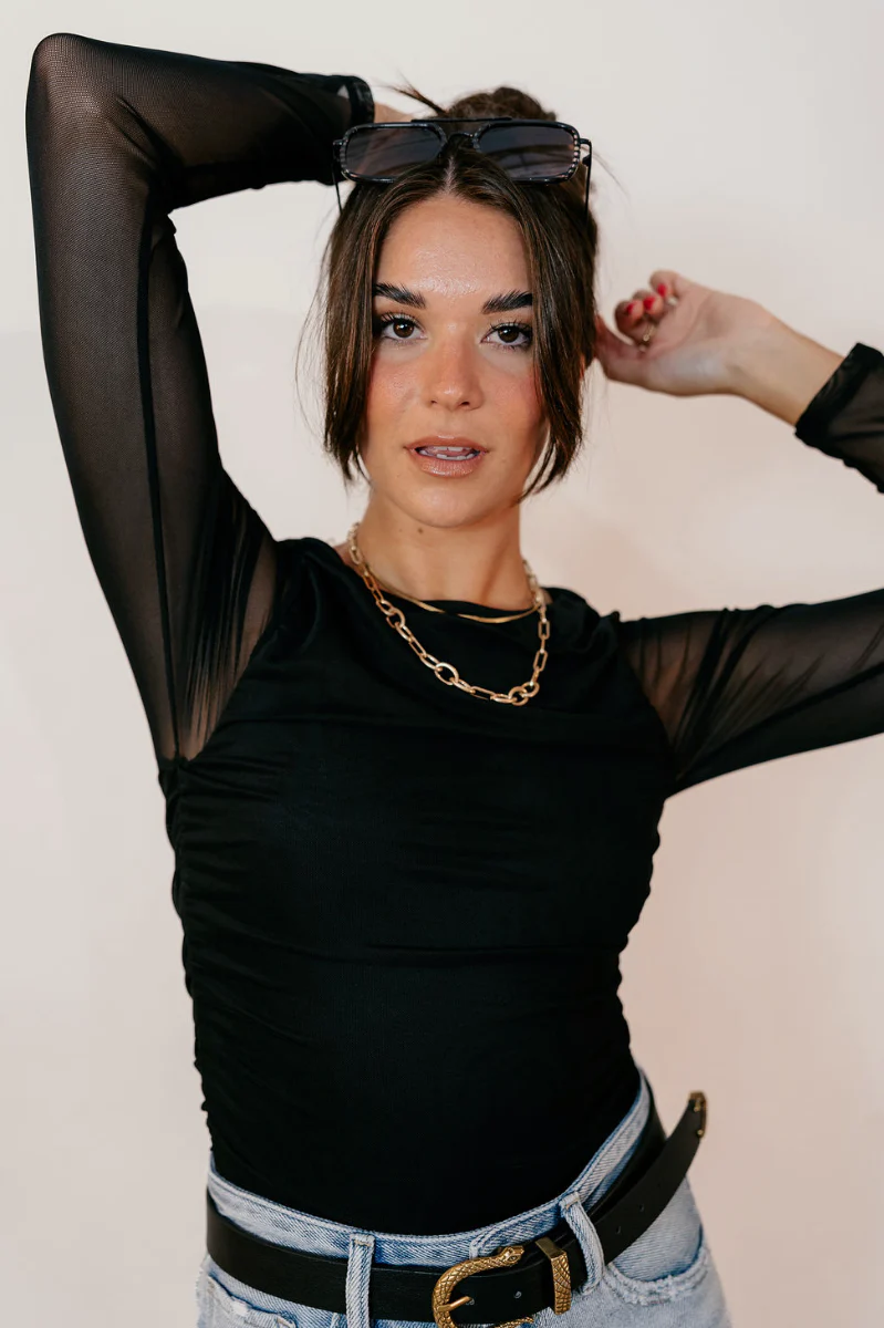 Boston Black Mesh Long Sleeve Bodysuit - Image 6