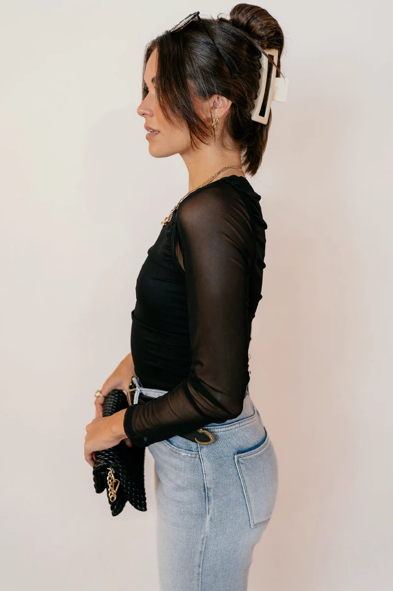 Boston Black Mesh Long Sleeve Bodysuit - Image 8