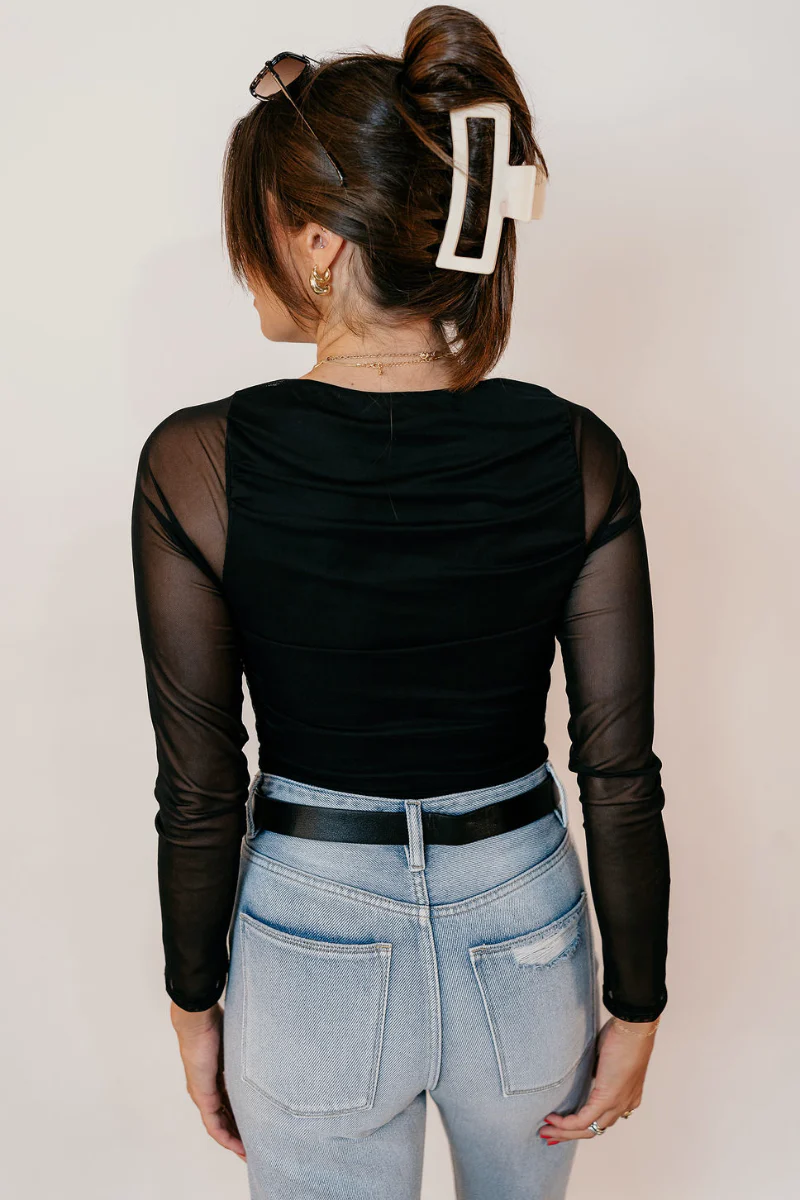 Boston Black Mesh Long Sleeve Bodysuit - Image 9