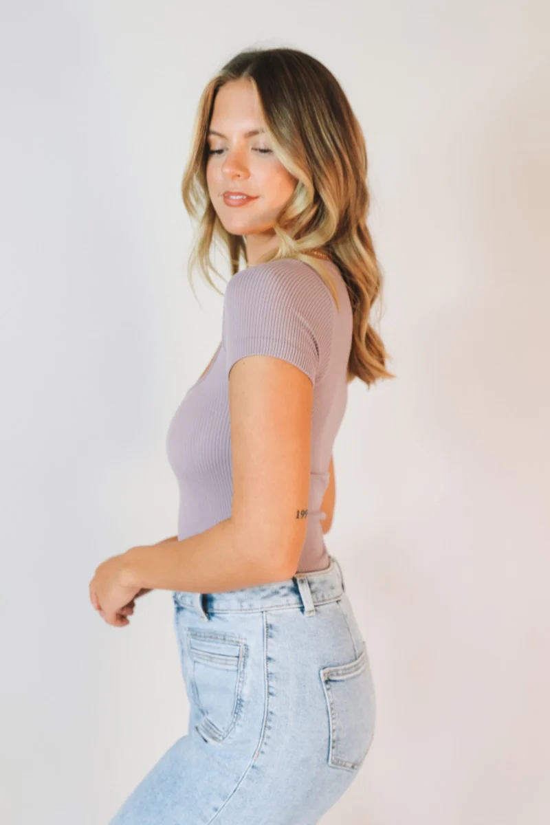 Braelyn Purple Short Sleeve One-Size Bodysuit - Image 4