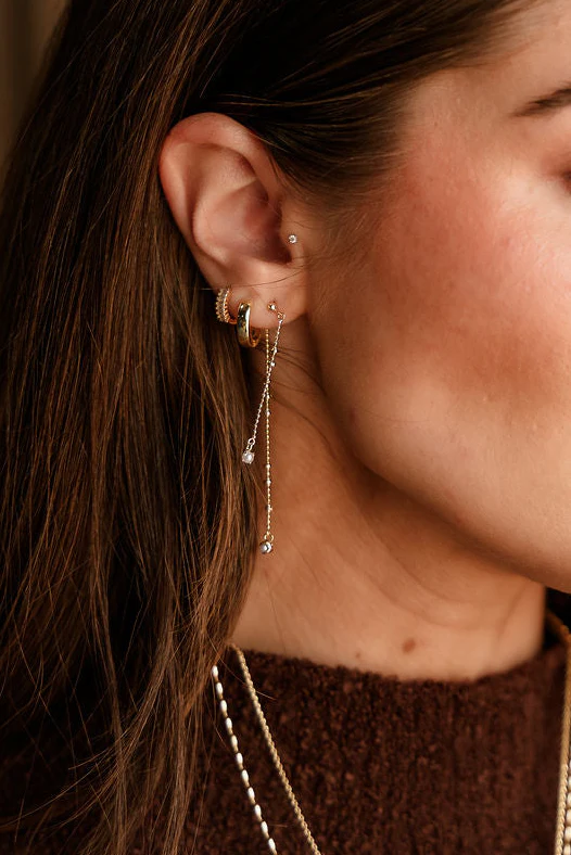 Brandy Gold & Pearl Chain Earrings - Image 2