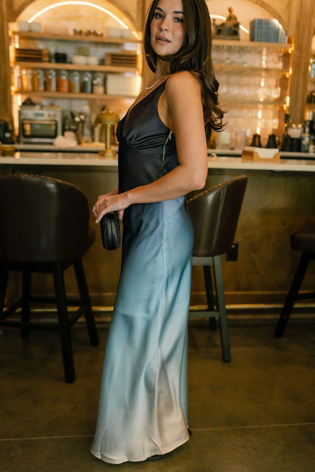 Brea Navy Ombre Satin Maxi Dress - Image 3