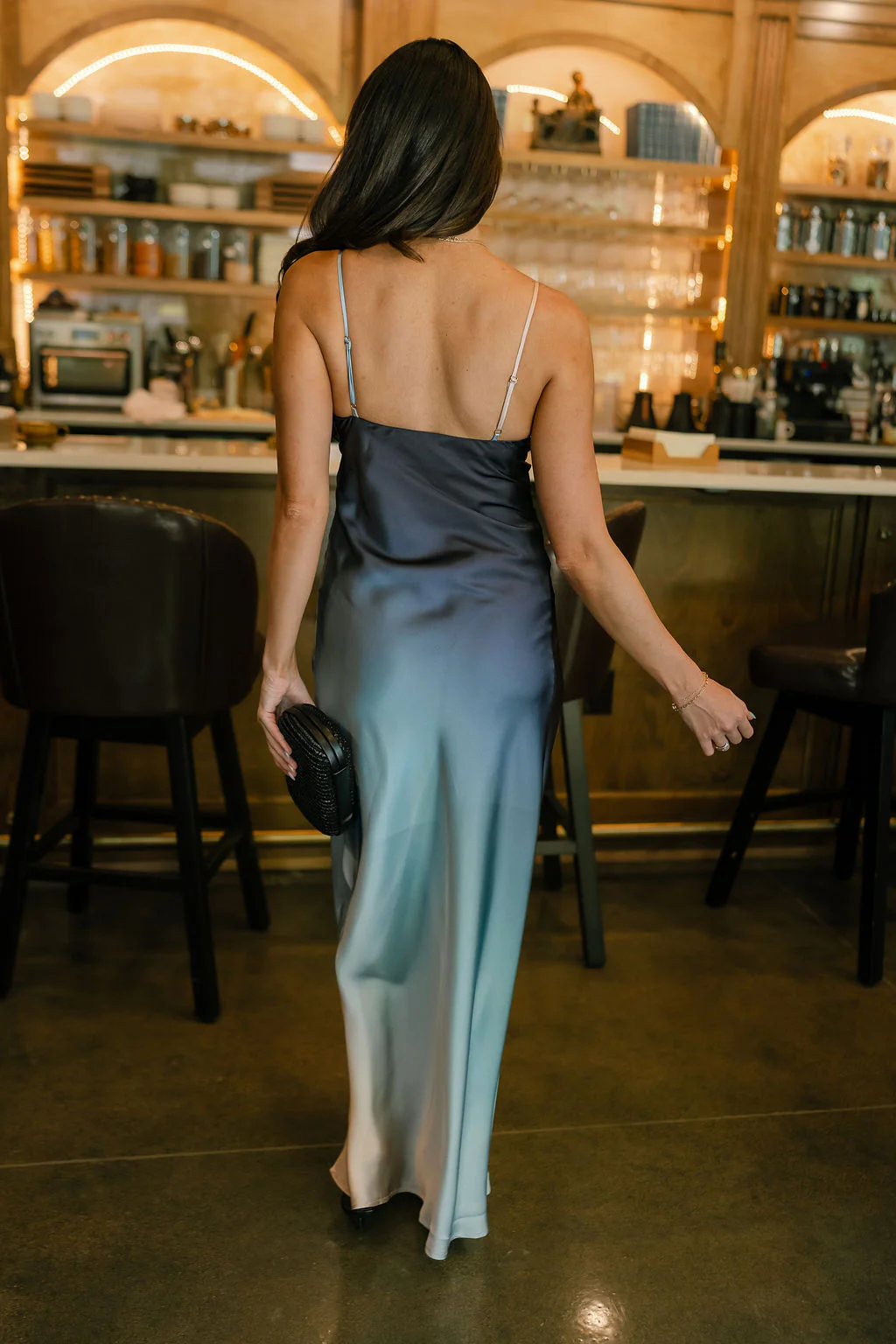 Brea Navy Ombre Satin Maxi Dress - Image 6