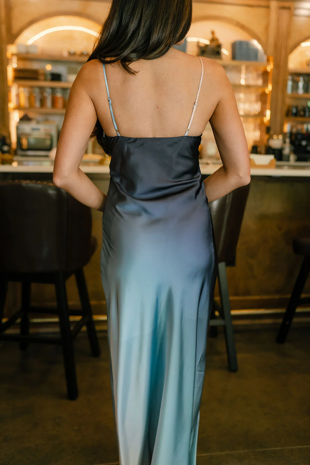 Brea Navy Ombre Satin Maxi Dress - Image 7