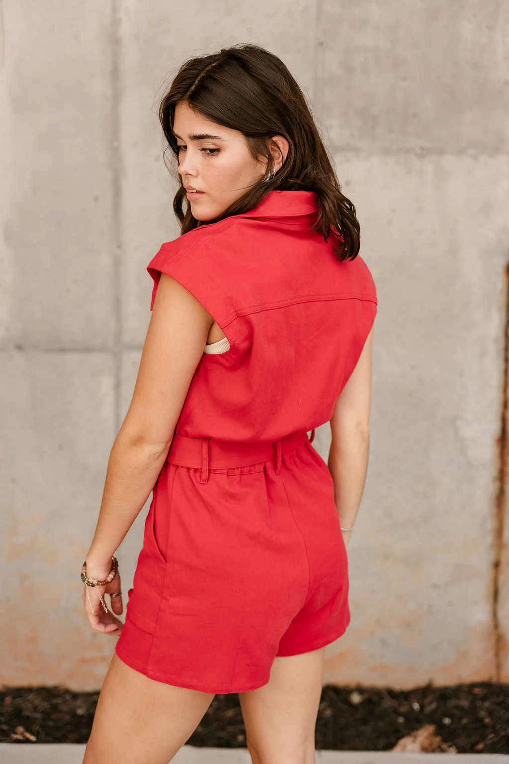 Breana Red Denim Short Sleeve Romper - Image 6