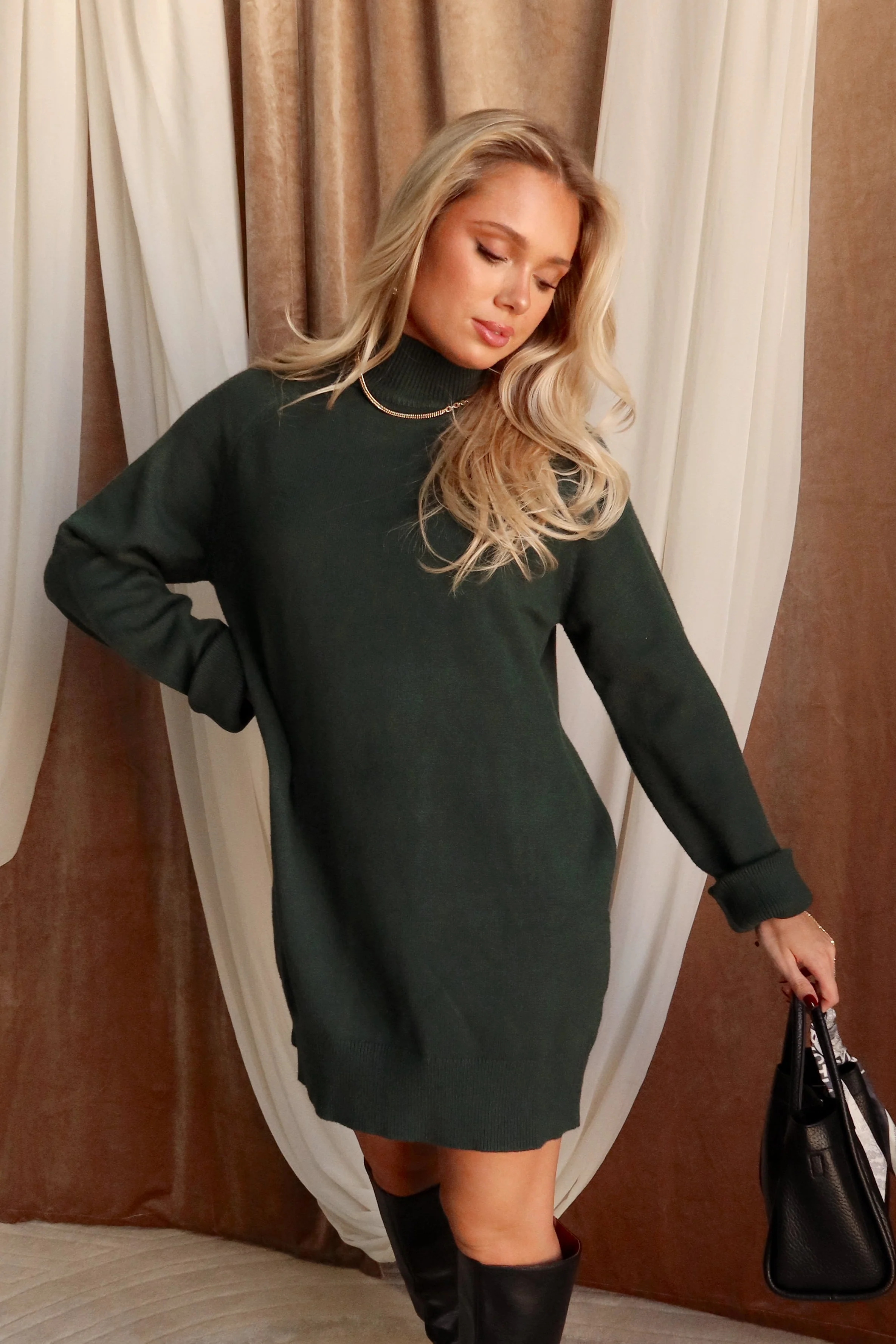 Breanna Green Mock Neck Sweater Dress - Image 2