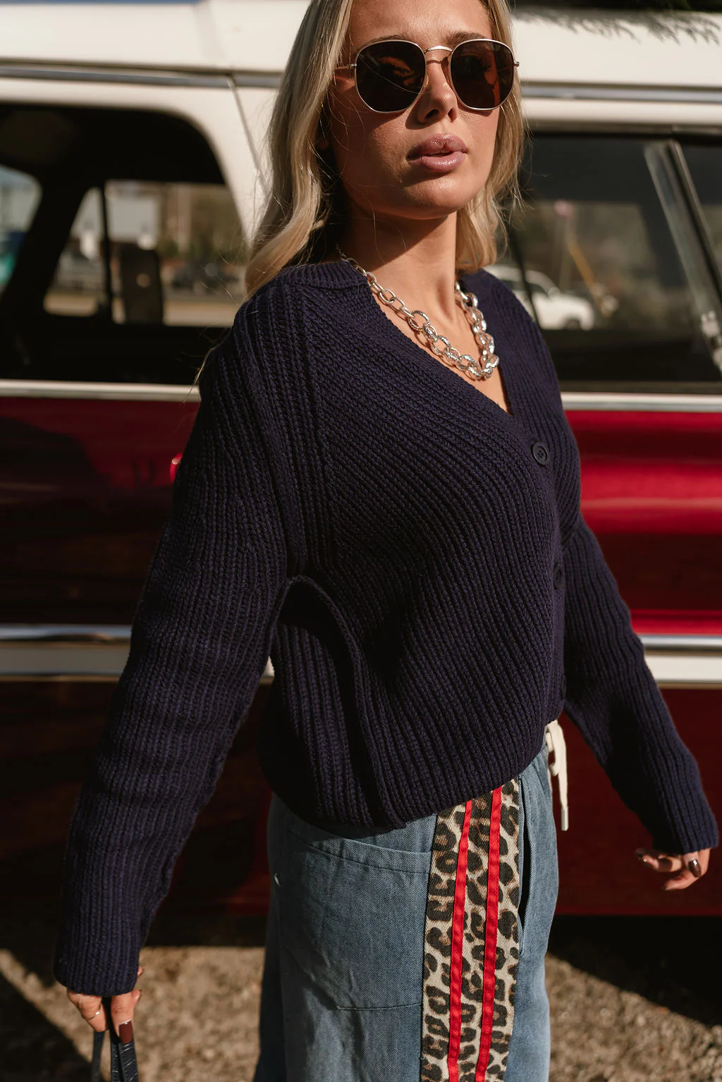 Brenley Navy Button Up Cardigan - Image 3
