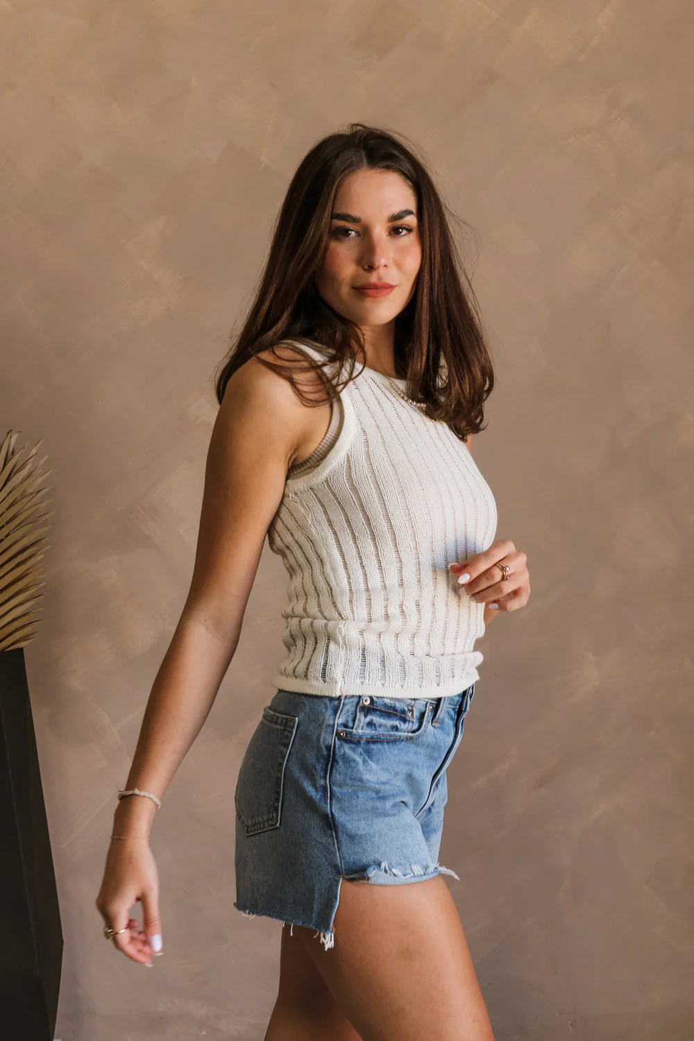 Bria Cream Knit Sleeveless Tank - Image 2