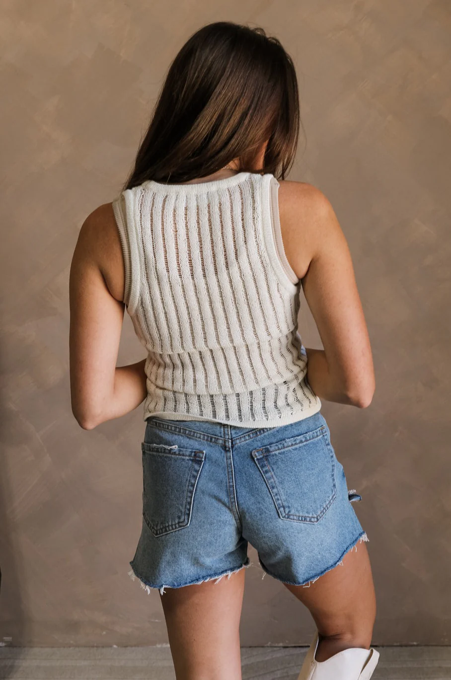 Bria Cream Knit Sleeveless Tank - Image 3