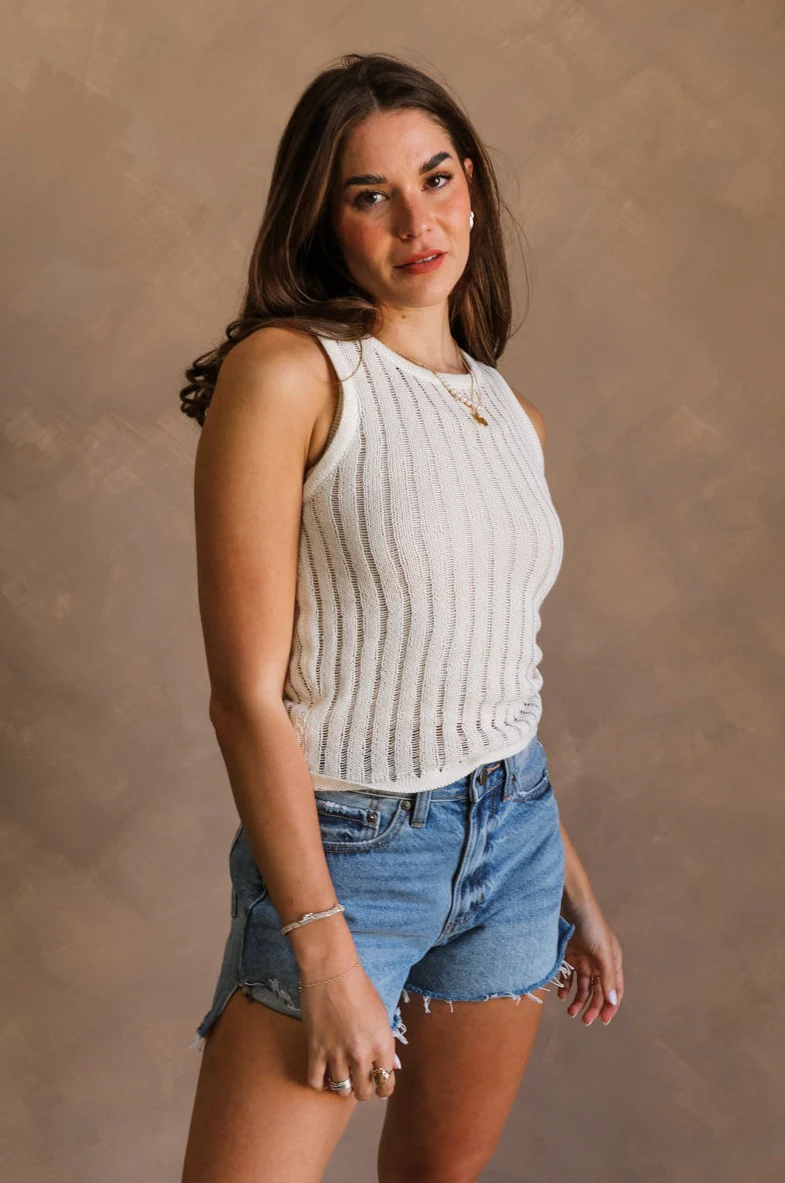 Bria Cream Knit Sleeveless Tank - Image 4