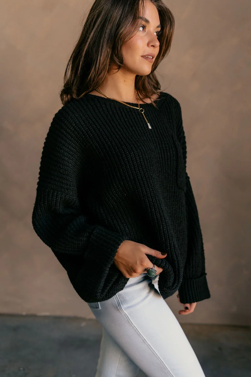 Briana Black Chest Pocket Sweater - Image 5