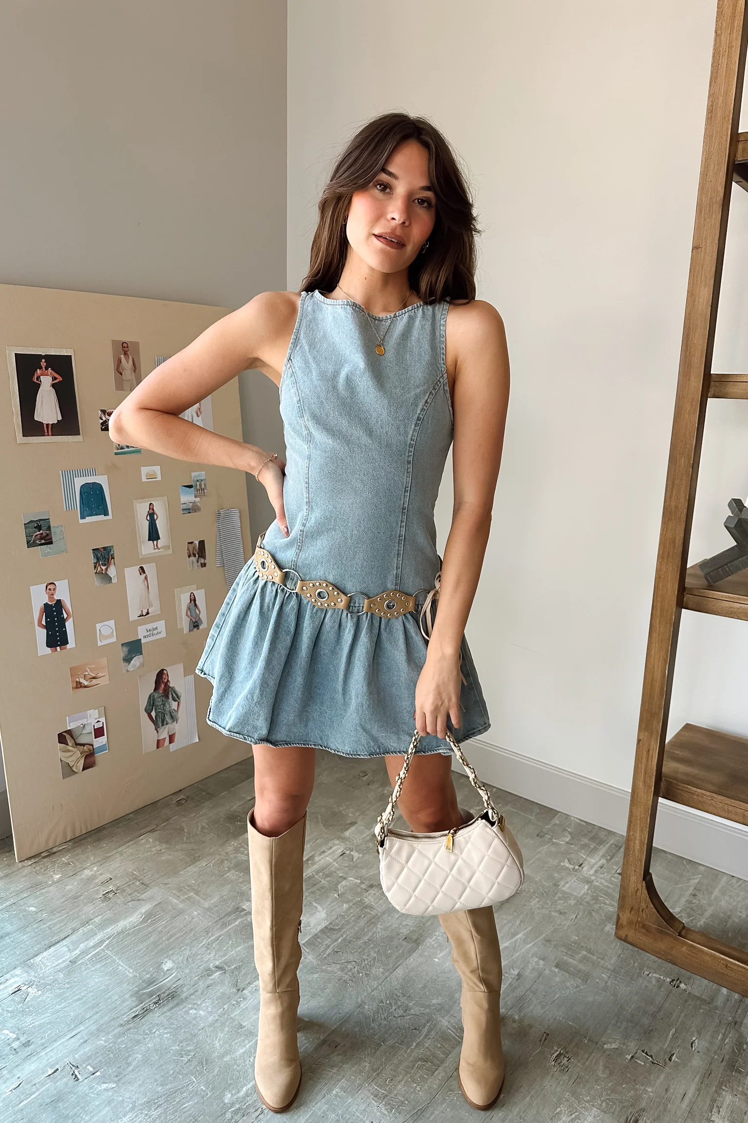 Brianna Denim Drop Waist Mini Dress - Image 4