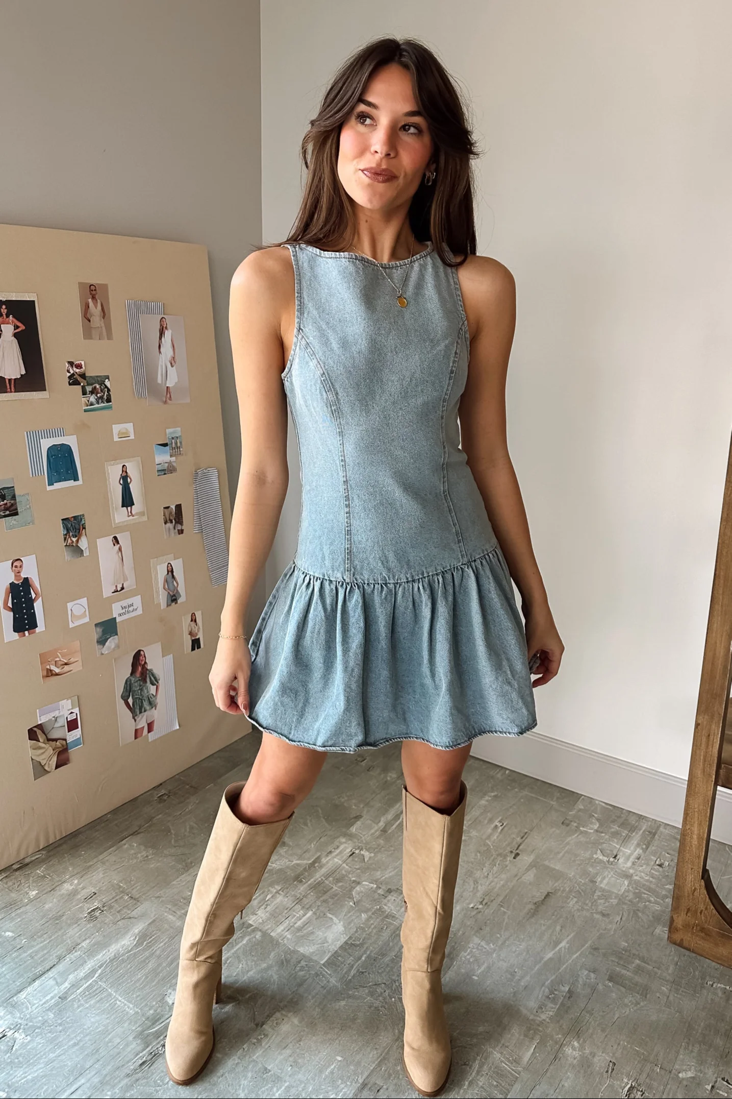 Brianna Denim Drop Waist Mini Dress - Image 9