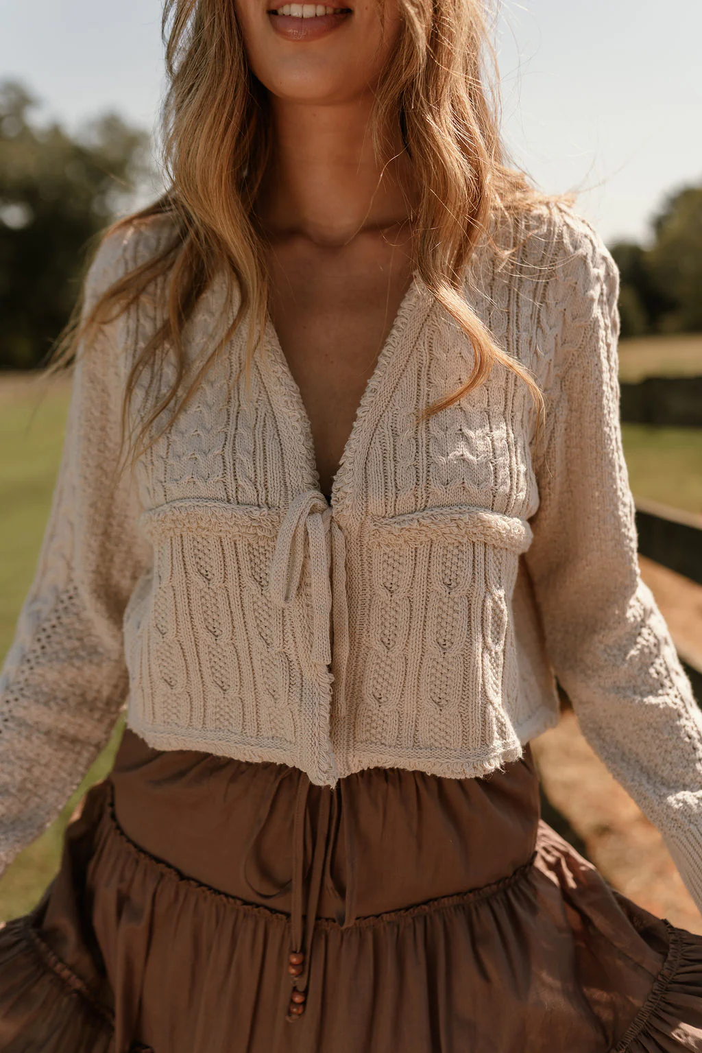Bridget Oatmeal Tie Front Cardigan - Image 4