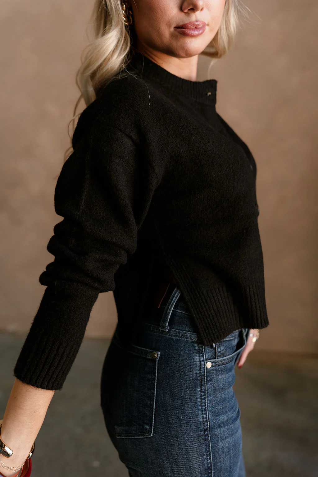 Bridgette Black Side Slit Cardigan - Image 5