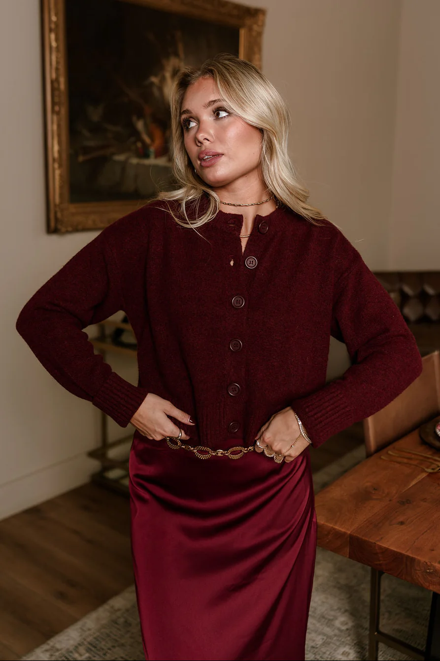 Bridgette Burgundy Side Slit Cardigan - Image 3