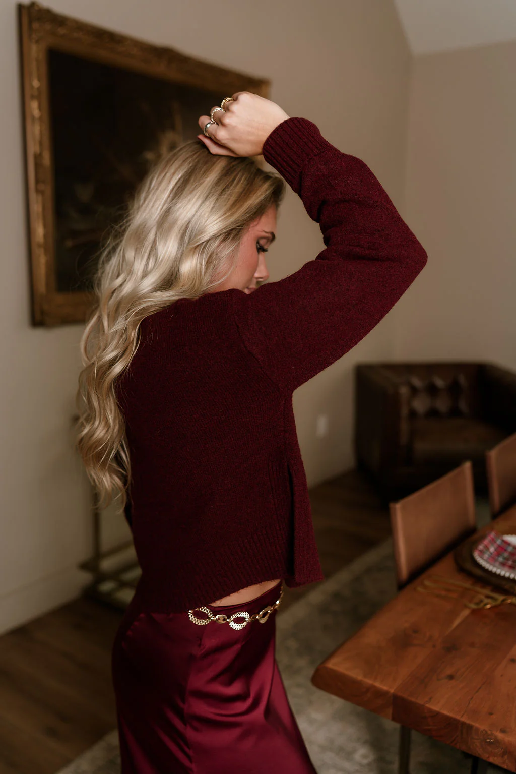 Bridgette Burgundy Side Slit Cardigan - Image 5