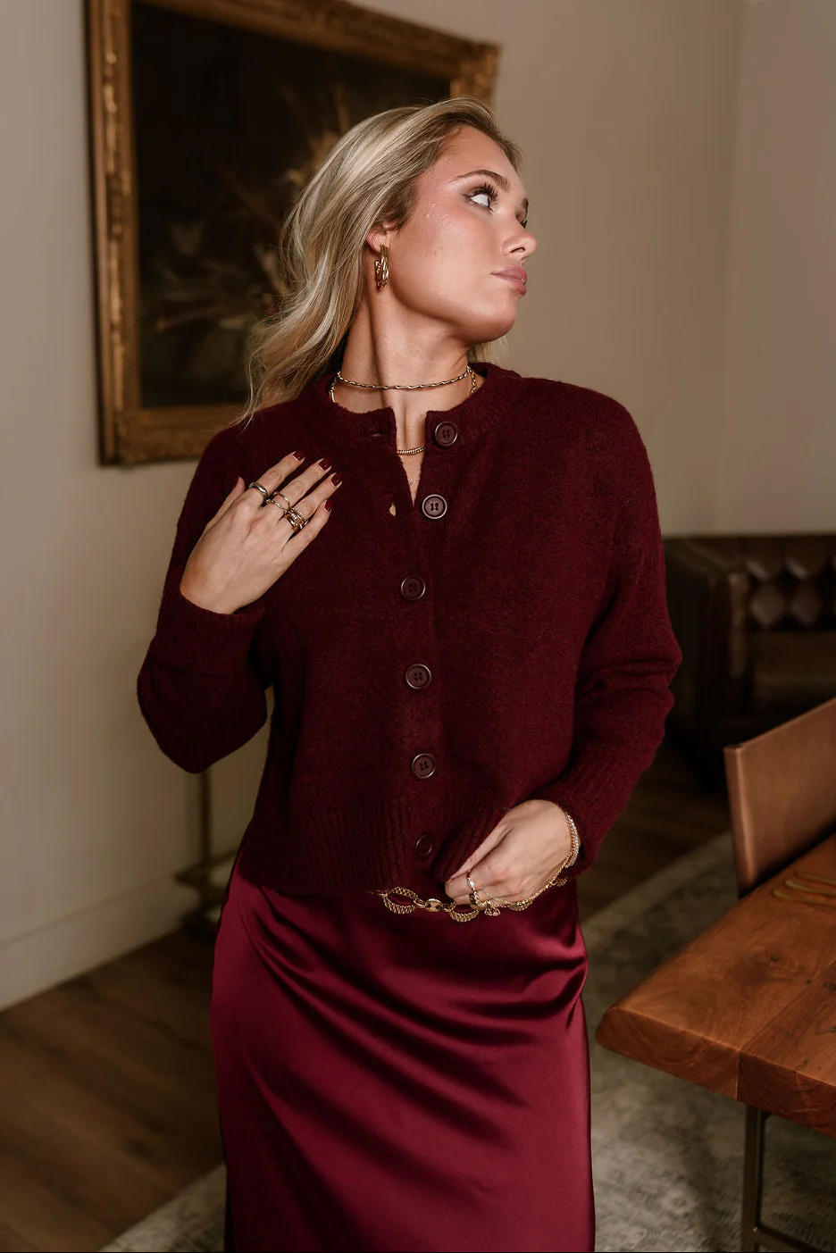 Bridgette Burgundy Side Slit Cardigan - Image 8