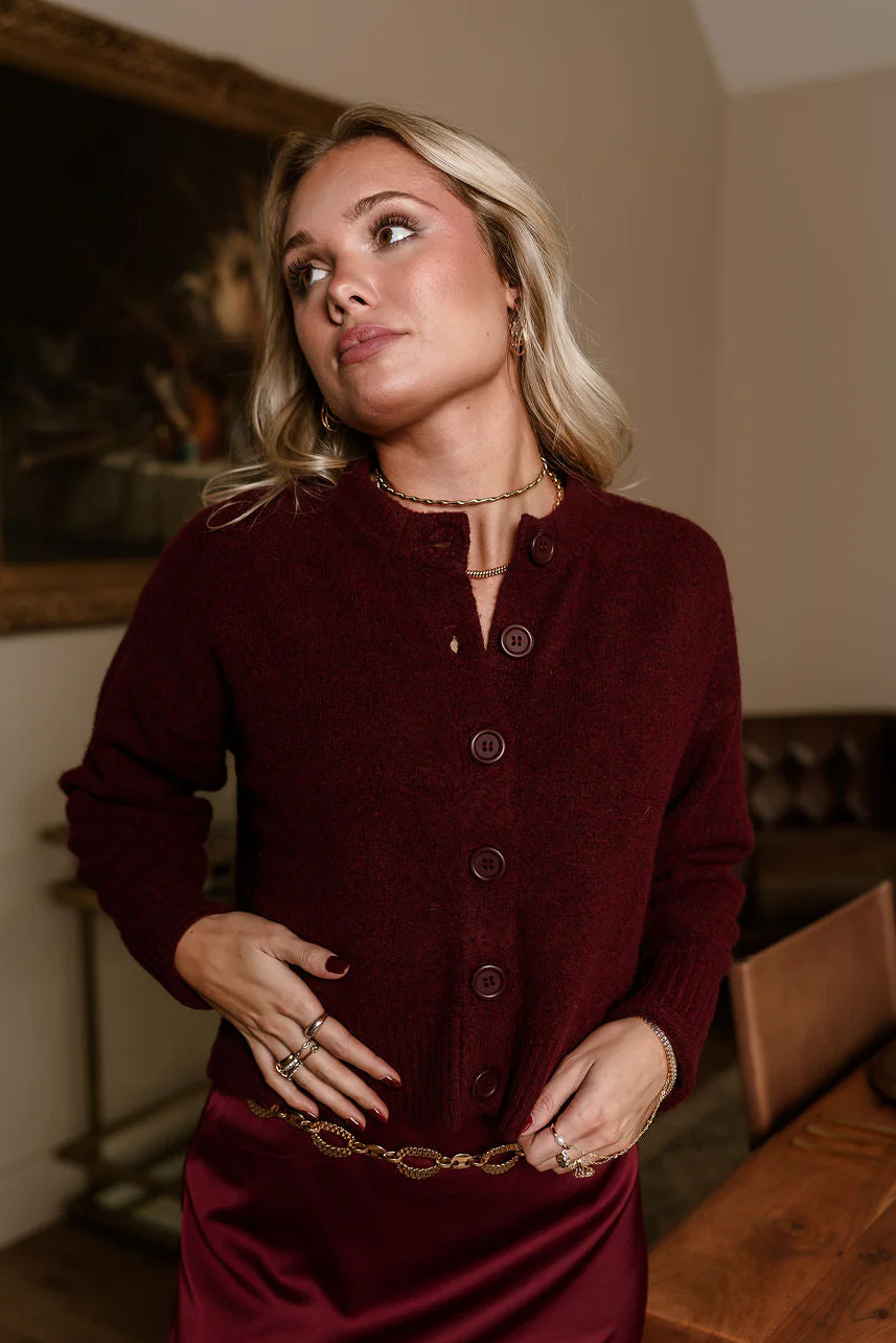 Bridgette Burgundy Side Slit Cardigan - Image 9