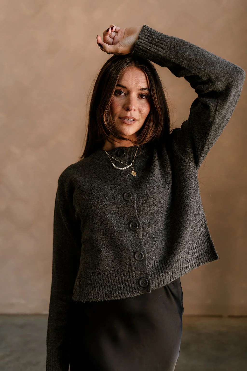 Bridgette Charcoal Grey Side Slit Cardigan - Image 3